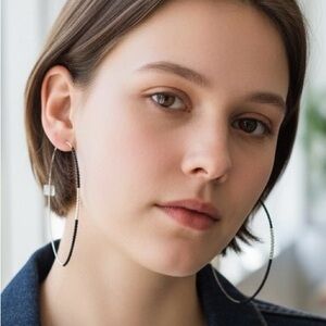 Silver and Black Beaded Hoop Earrings